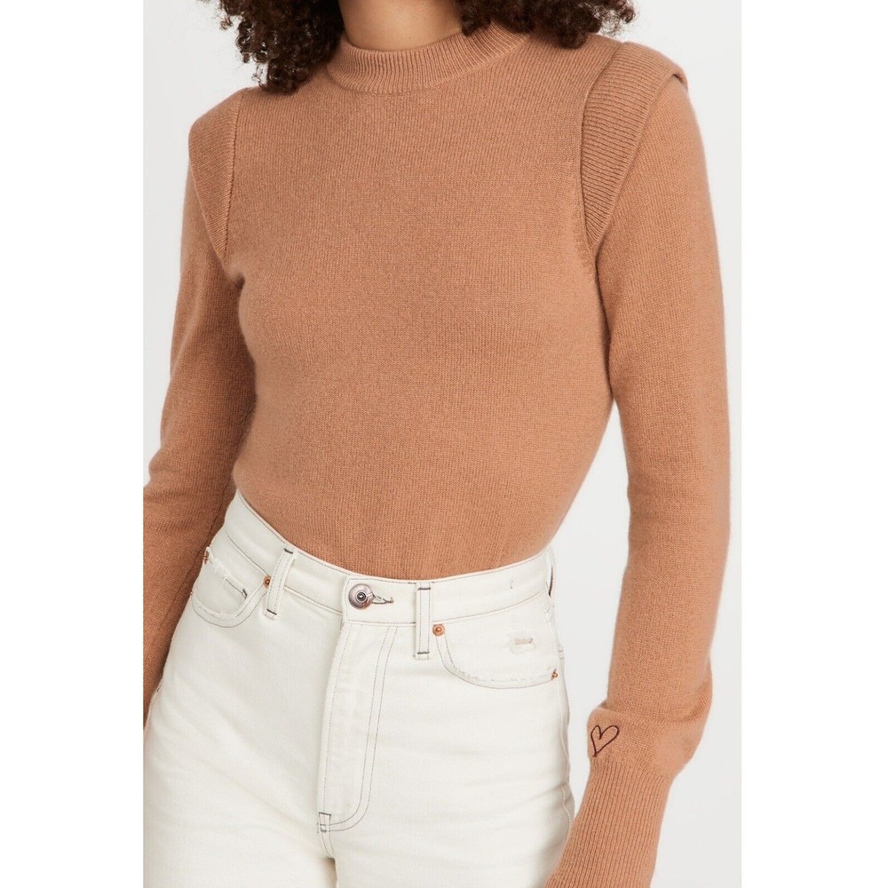 525 America 100% Cashmere Pullover Sweater with Shoulder Detail Medium $198 Tan